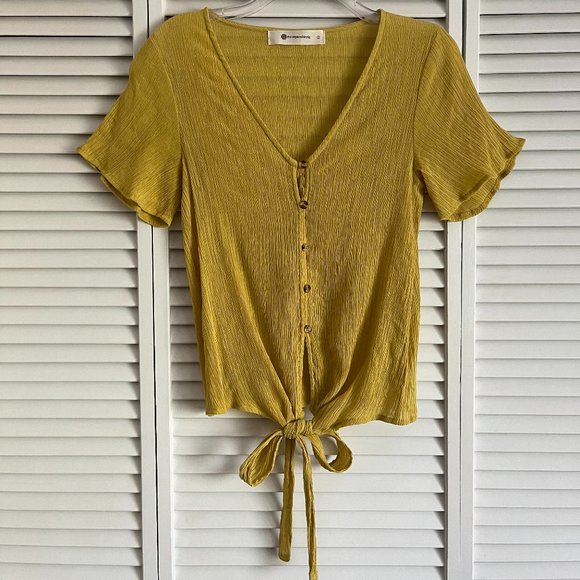 The Impeccable Pig v neck short sleeve blouse yellow women’s small - Picture 1 of 13